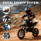 FONA 49cc 2-Stroke Dirt Bike for Kids 8-12, 25mph Mini Motorcycle with Dual Disc Brakes, off-Road Tires, Suspension & Soft Seat Black