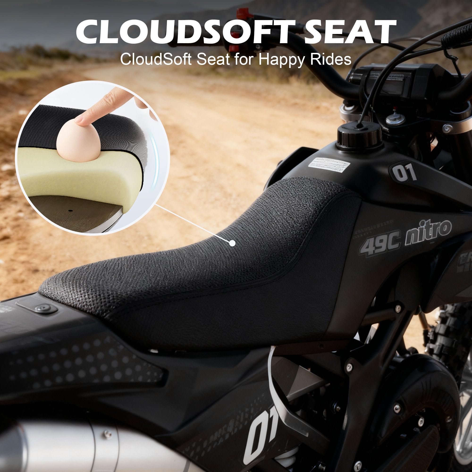 FONA 49cc 2-Stroke Dirt Bike for Kids 8-12, 25mph Mini Motorcycle with Dual Disc Brakes, off-Road Tires, Suspension & Soft Seat Black