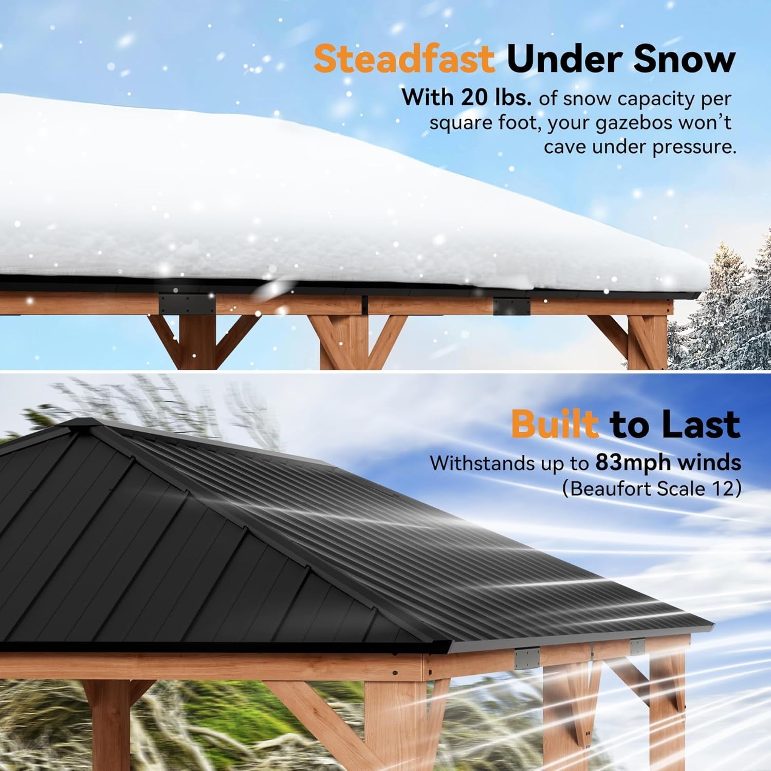 Modern Shade 12‘x20’ Cedar Grill Gazebo with Steel Hardtop Roof for Backyard & Garden Brown