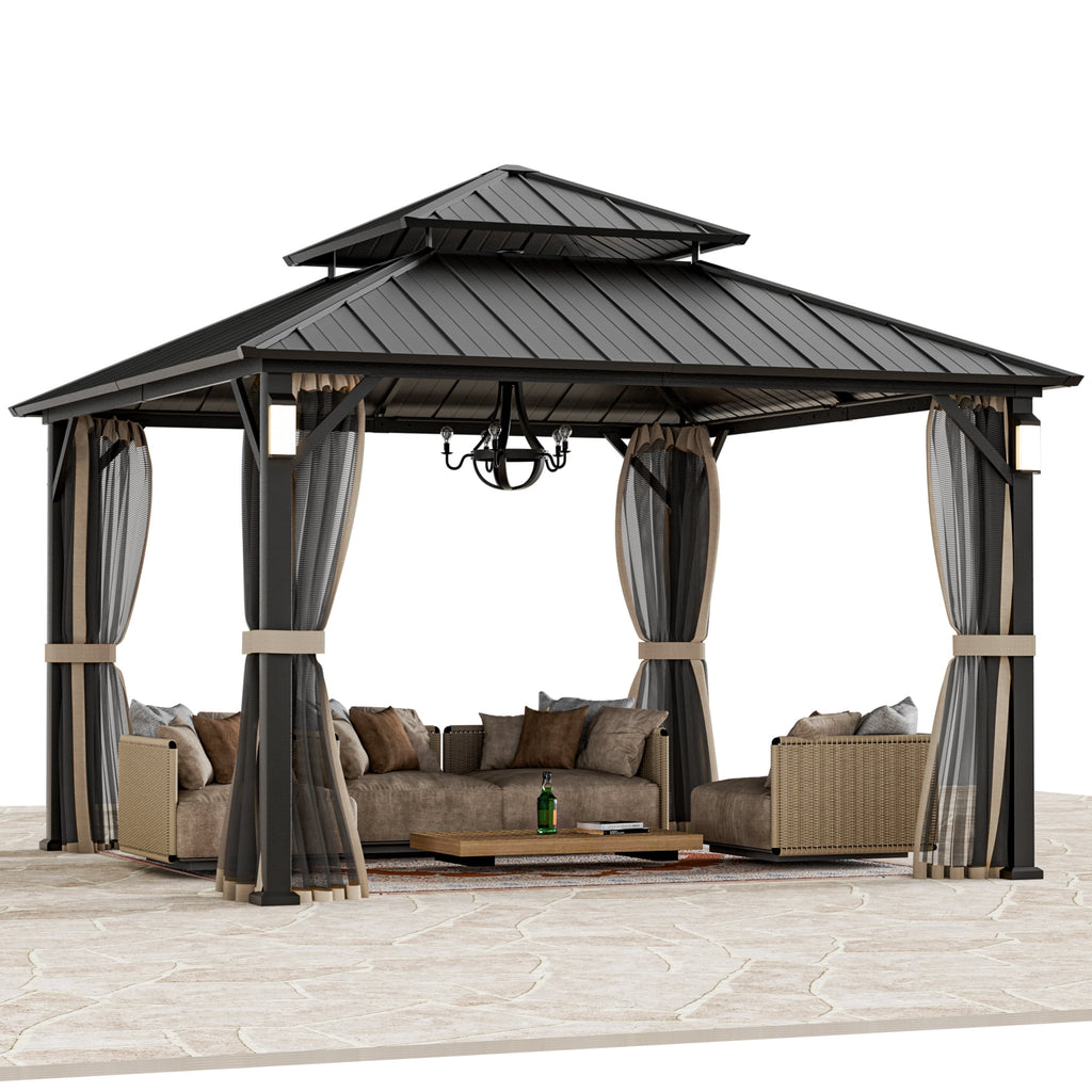 Modern Shade Horizon 12'x12' Hard Top Gazebo W/ Solar LED light