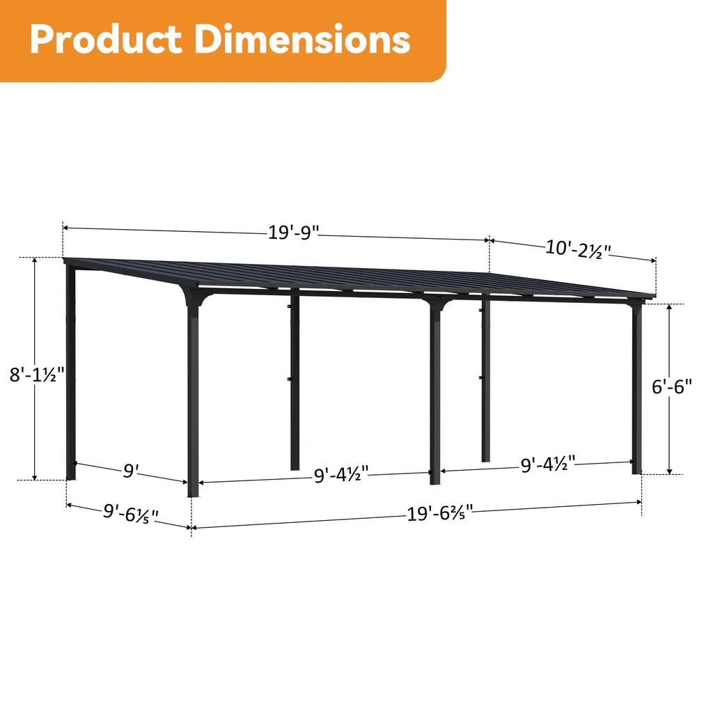 StoneCreek 10'x20' Wall Mounted Gazebo, Galvanized Steel Sloped Roof with Drainage Gutter, Outdoor Lean to Pergola for Patio