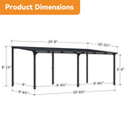 StoneCreek 10'x20' Wall Mounted Gazebo, Galvanized Steel Sloped Roof with Drainage Gutter, Outdoor Lean to Pergola for Patio