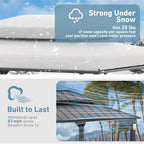 FONA 12'x16' Permanent Hardtop Gazebo with LED Lights,Double Roof,Mosquito Netting & Hooks,Black