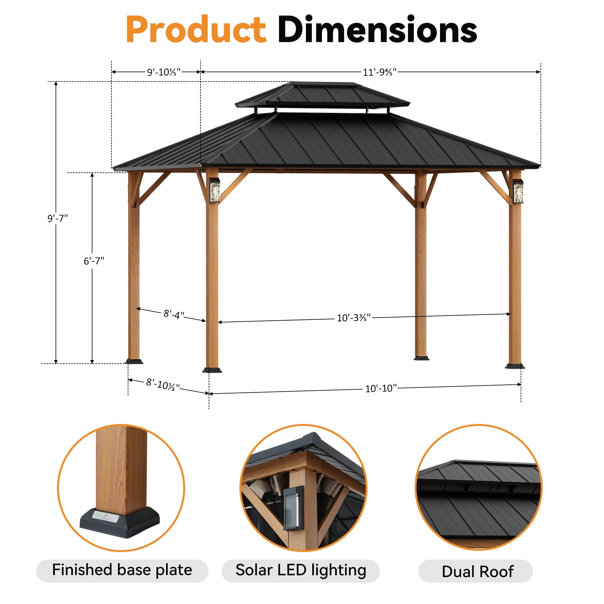 Modern Shade 10'x12' Hard Top Gazebo W/ Solar LED light