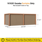 Modern Shade 10‘x12’ Pergola Privacy Curtains and Zippered Mosquito Netting Universal 6-Panel Replacement Sidewalls Khaki