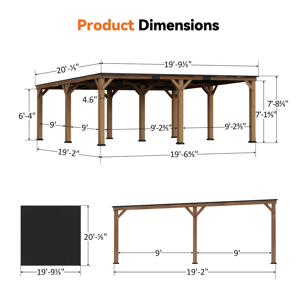 Modern Shade 20x20 Cedar Wood Gazebo Hardtop Slope Roof Rot Resistant Snow And Wind Resistant For Backyard Deck And Garden