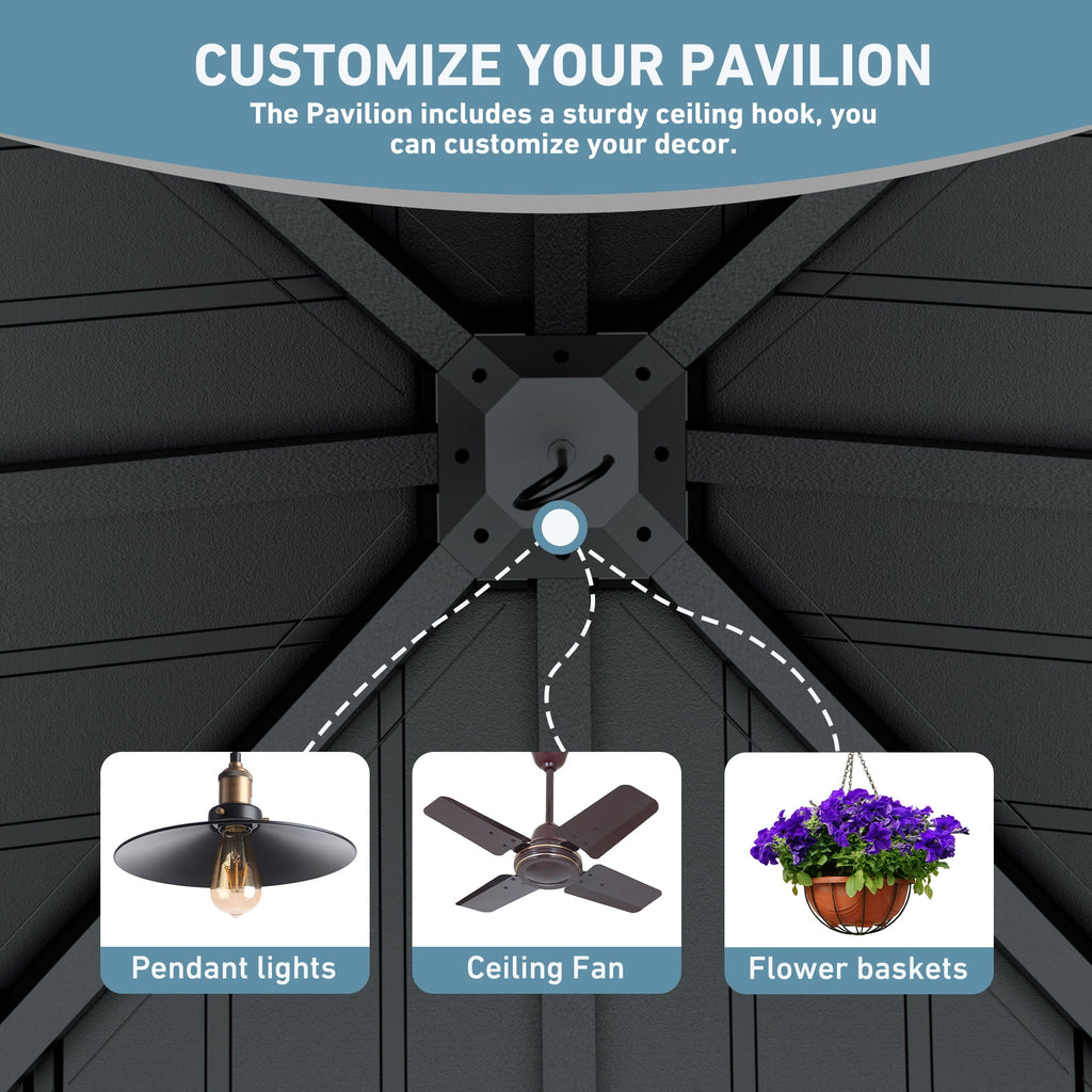 FONA 10'x10' Tranquil Grove Cedar Wood Grill Gazebo with Galvanized Steel Hardtop Roof for Backyard