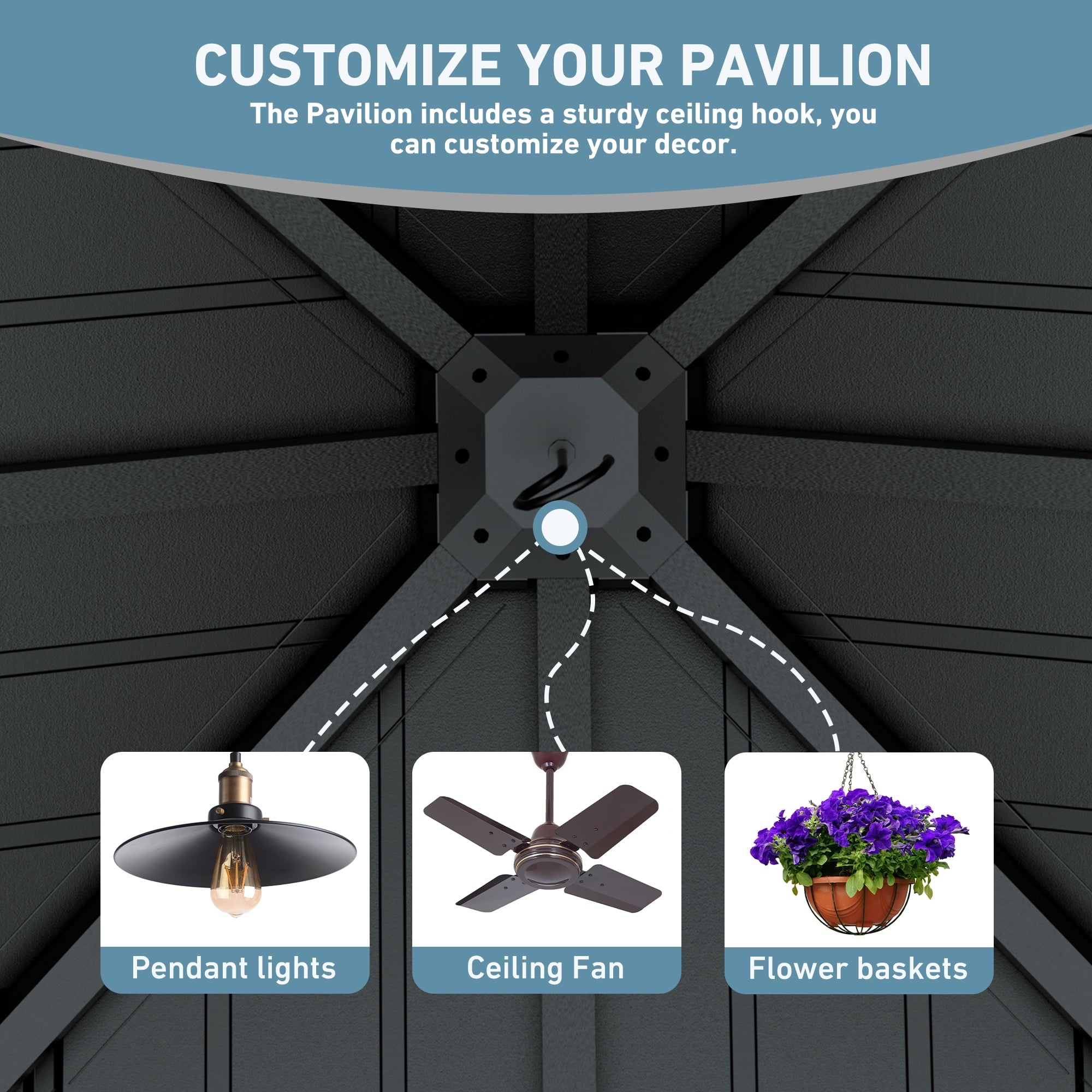 FONA 10'x10' Tranquil Grove Cedar Wood Grill Gazebo with Galvanized Steel Hardtop Roof for Backyard