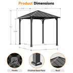Modern Shade 8'x8' Permanent Hardtop Gazebo Galvanized Steel Roof Detachable Curtains Patio Garden Pavilio