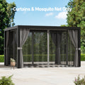 Modern Shade 10' x 12' Louvered Pergola Replacement - 4-Panel Gray Waterproof Curtains & Mosquito Netting