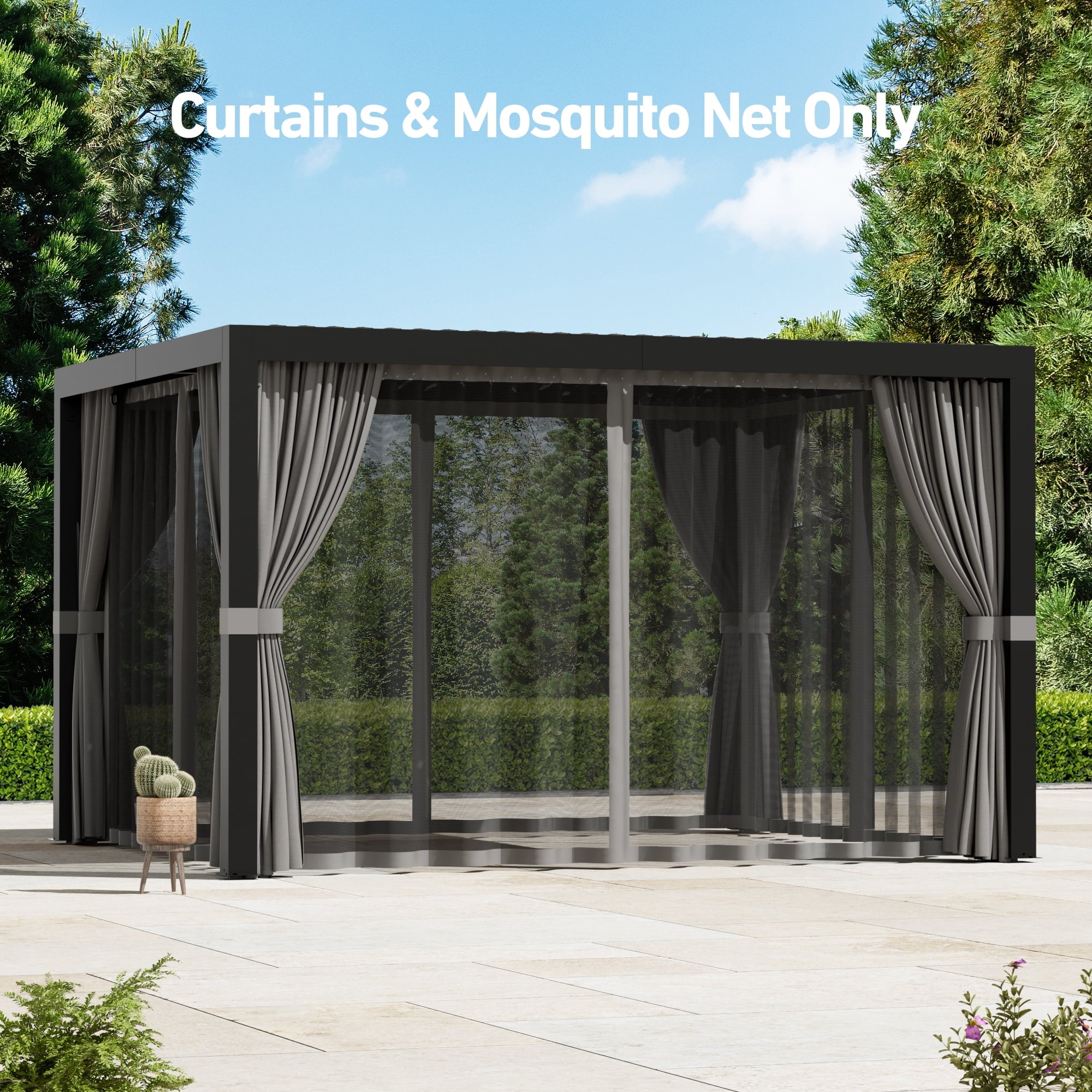 Modern Shade 10'x12' Louvered Pergola with 4-Panel Privacy/Zippered Mosquito Netting Waterproof Gray/Khaki Sidewalls
