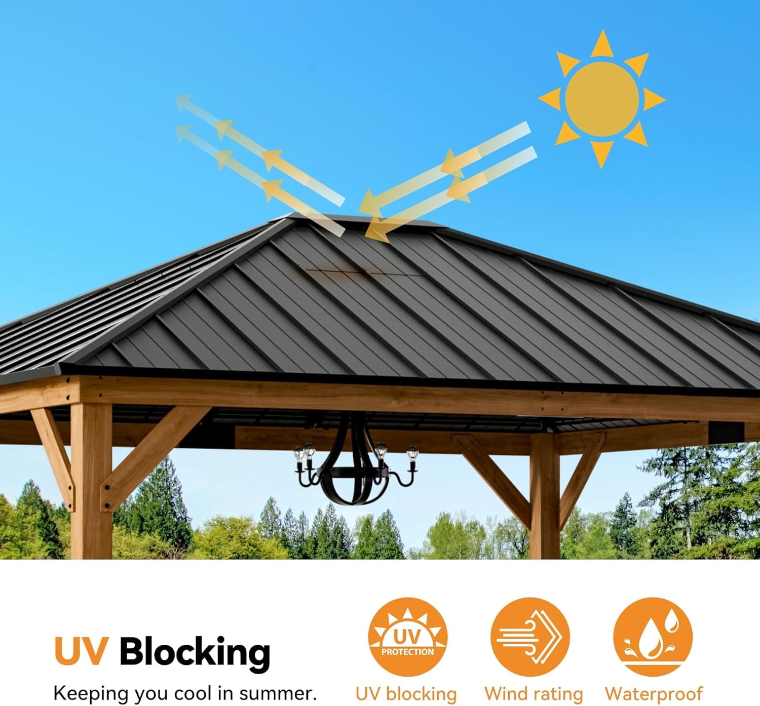 Modern Shade 12'x 14'Outdoor Cedar Wood Hardtop Gazebo with Galvanized Steel Roof for Patio or Backyard