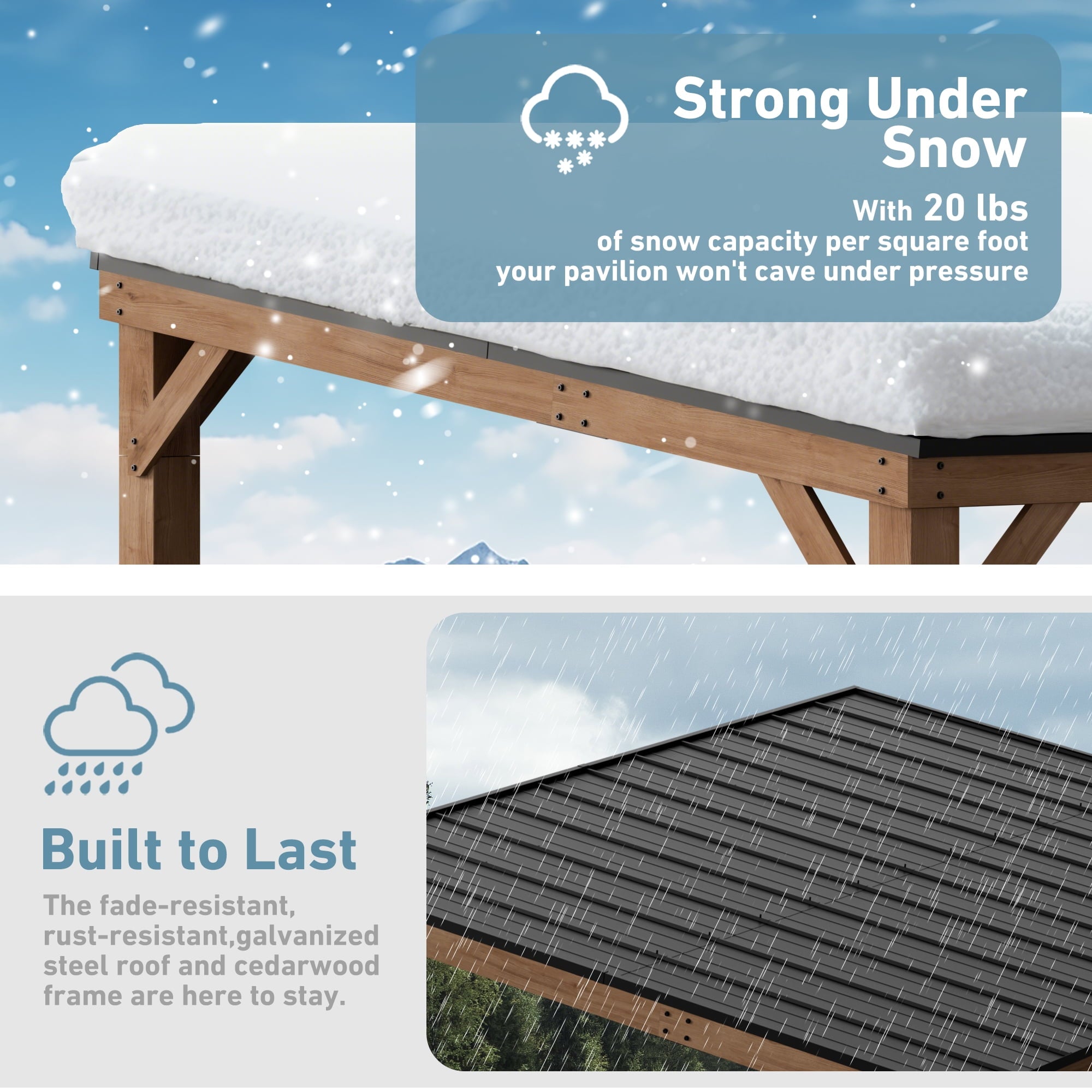 Modern Shade 10' x 12' Cedar Wood Hardtop Gazebo, Rot-Resistant Grill Shelter for Backyard or Deck