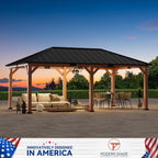 Modern Shade 12‘x20’ Cedar Grill Gazebo with Steel Hardtop Roof for Backyard & Garden Brown