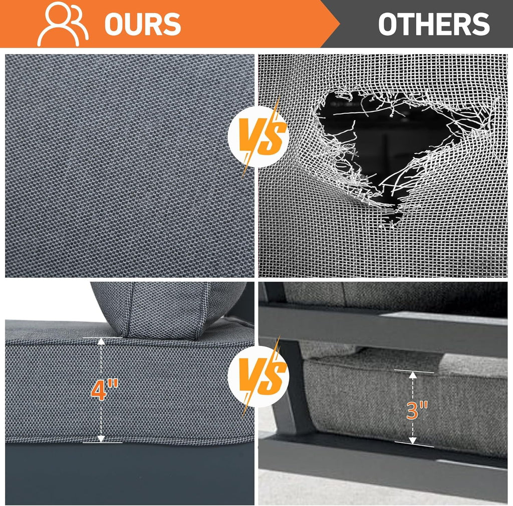 Modern Shade 7-Pc Aluminum Patio Sectional Set w/Tempered Glass Table - Weatherproof Outdoor Sofa for Garden, Balcony, Porch