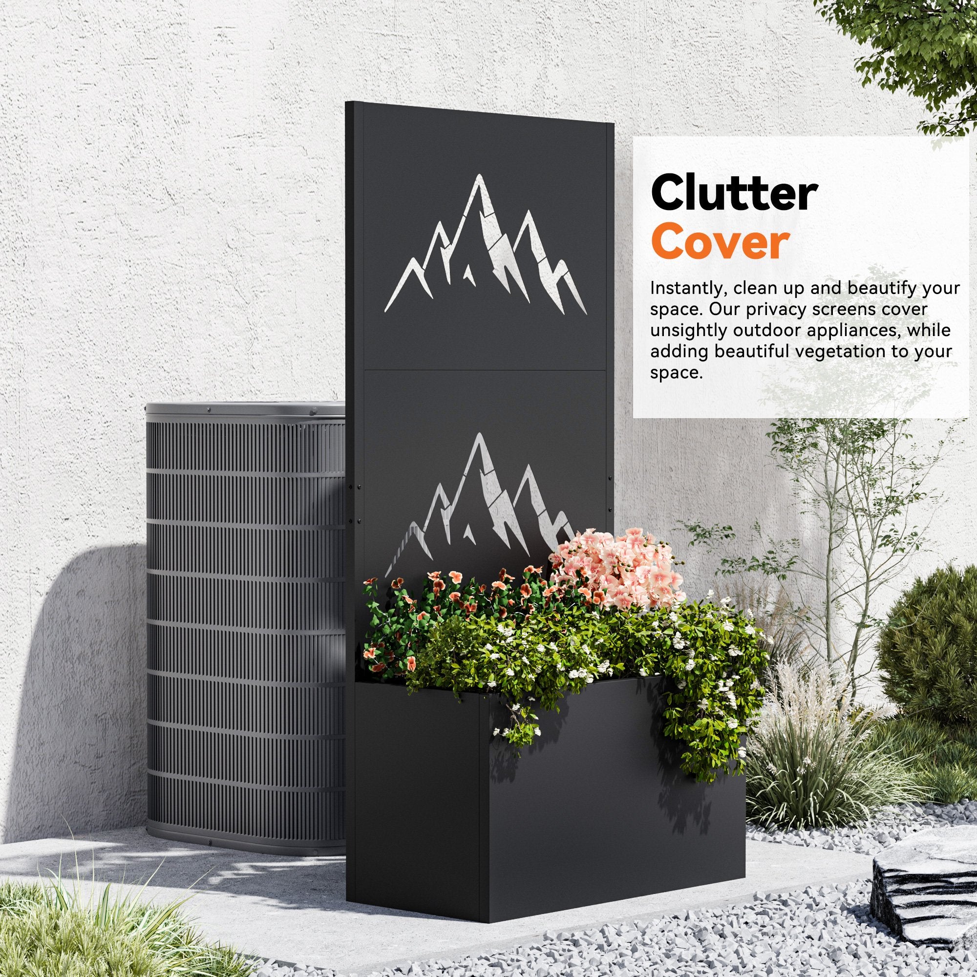 Modern Shade Black Freestanding Metal Privacy Screen Room Divider with Flower Box