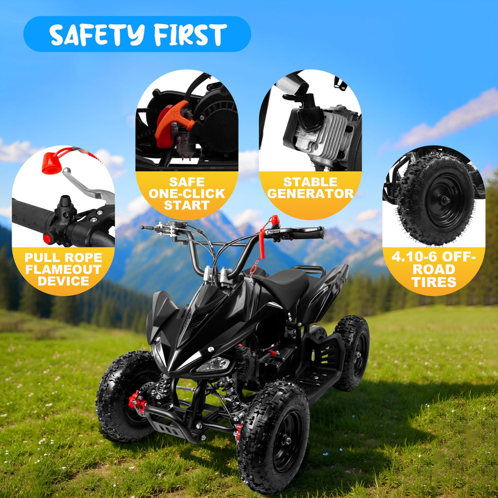 FONA 49CC Kids ATV - 2-Stroke Gas Powered Mini Quad with Front/Rear Disc Brakes, Speed Limiter, Supports 300 LBS