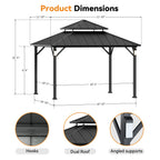 Modern Shade Horizon 12'x12' Hard Top Gazebo W/ Solar LED light