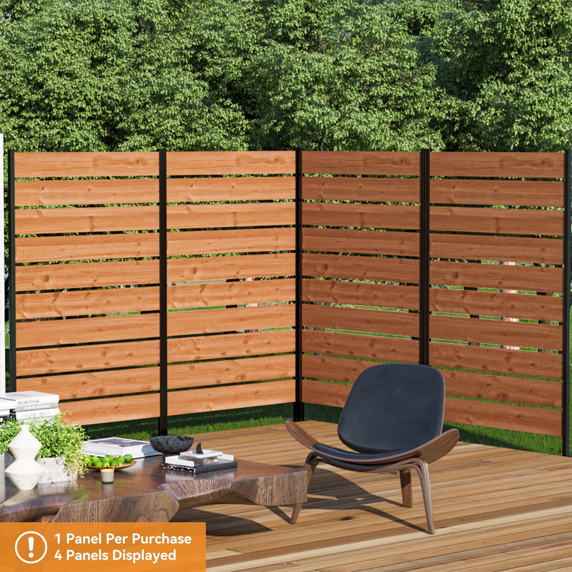 Modern Shade 5ft H x 3.3ft W No-Dig Wood Privacy Fence Panel, Outdoor Screen for Patio/Deck