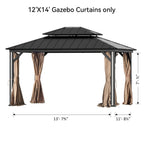 FONA Gazebo Curtain Replacement Universal 4-Panel Sidewalls 12' x 14', Outdoor Gazebo Privacy Curtains with Zipper (Curtain Only)