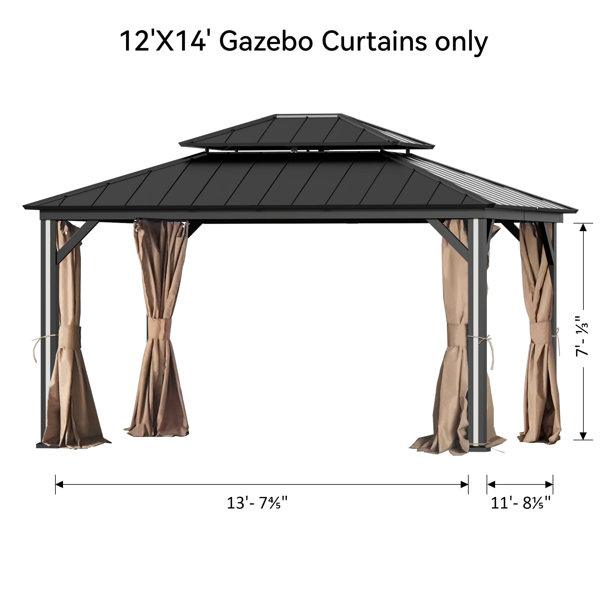 FONA Gazebo Curtain Replacement Universal 4-Panel Sidewalls 12' x 14', Outdoor Gazebo Privacy Curtains with Zipper (Curtain Only)