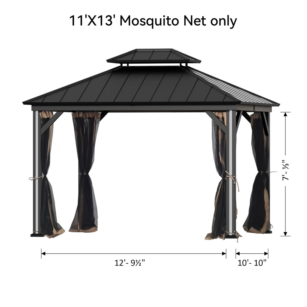 Covered Outdoor Gazebo Mosquito Netting Replacement Universal 4-Panel Sidewalls 11' x 13', Outdoor Gazebo Mosquito Nettings with Double Zipper (Mosquito Net Only)