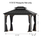 Covered Outdoor Gazebo Mosquito Netting Replacement Universal 4-Panel Sidewalls 11' x 13', Outdoor Gazebo Mosquito Nettings with Double Zipper (Mosquito Net Only)