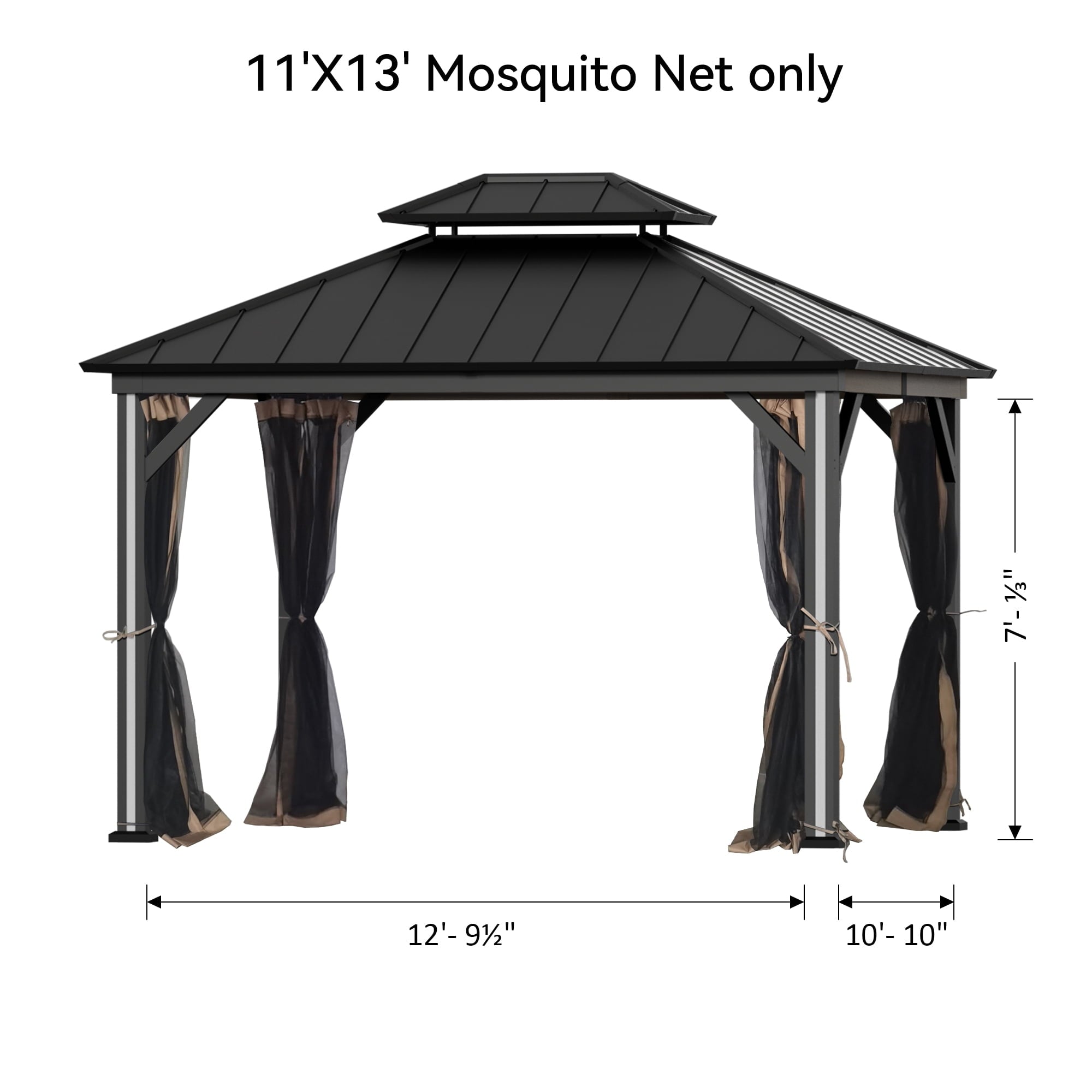 Covered Outdoor Gazebo Mosquito Netting Replacement Universal 4-Panel Sidewalls 11' x 13', Outdoor Gazebo Mosquito Nettings with Double Zipper (Mosquito Net Only)