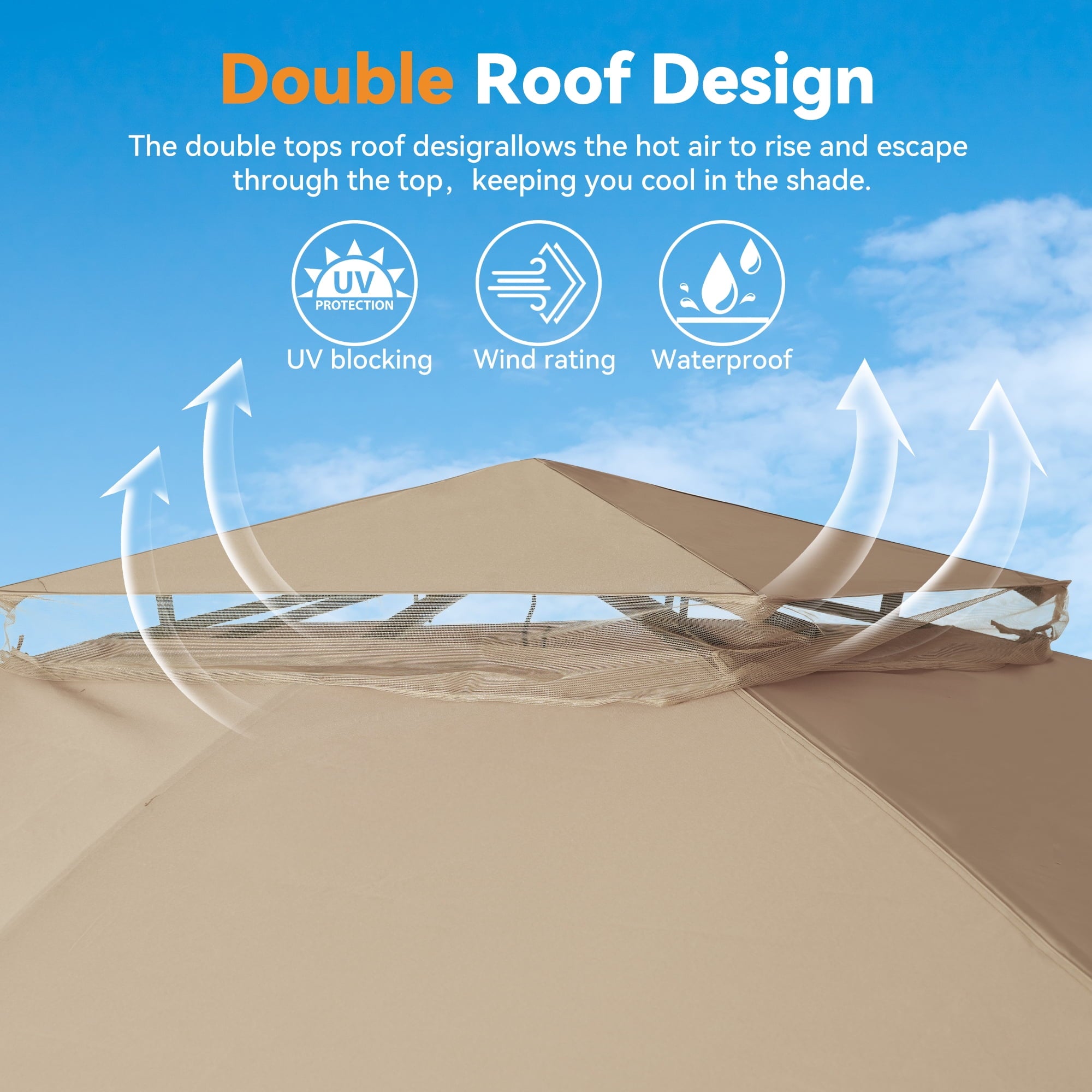 Modern Shade 11x13 Patio Gazebo Canopy Tent,Pop Up Gazebo with LED Lighting,Soft-Top Dual Roof Design