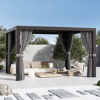 Modern Shade 10'x12' Louvered Pergola w/USB & Auto Drainage Weatherproof Outdoor Structure with Retractable Netting/Curtains for Patio Garden Black