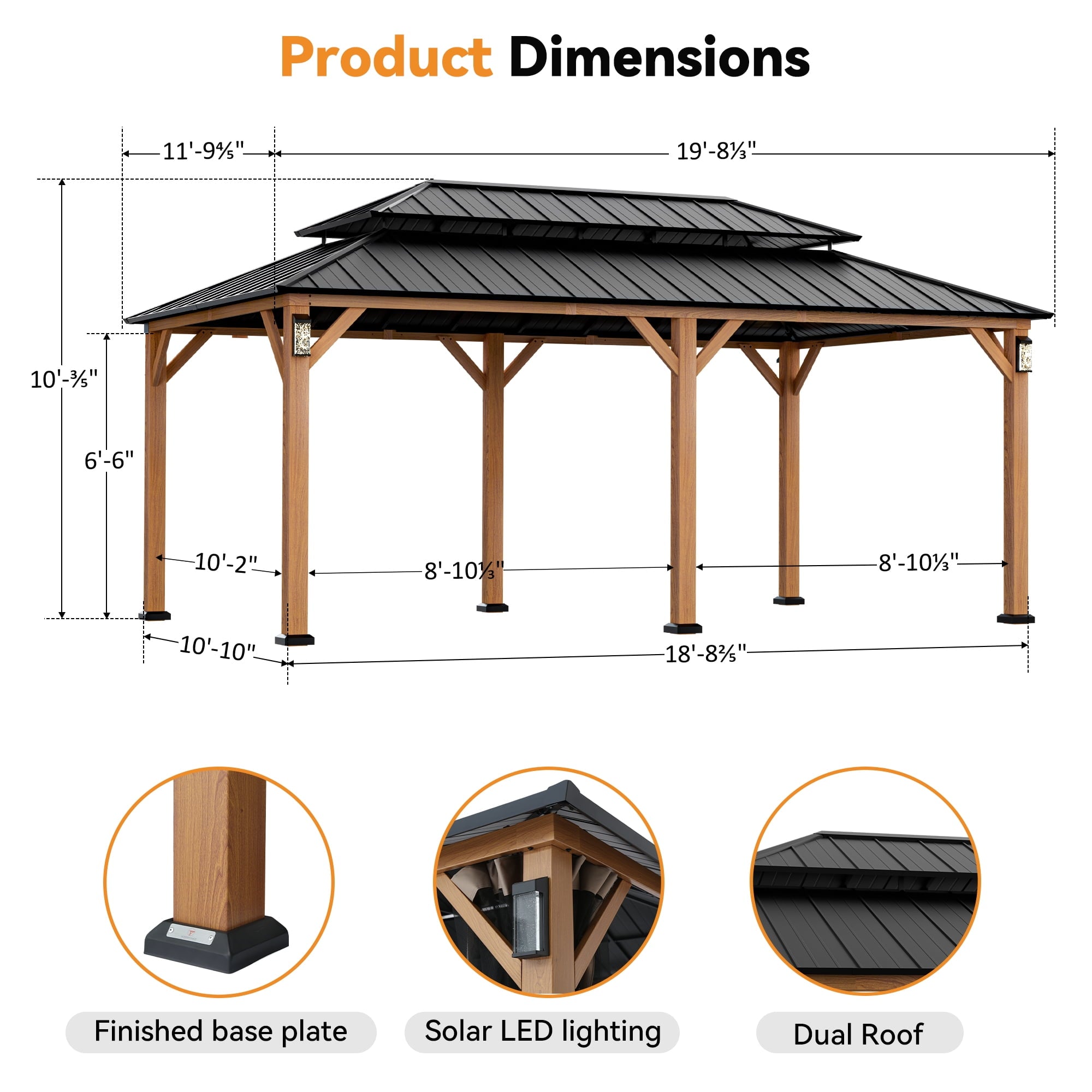 Modern Shade 12'x20' Hard Top Gazebo W/ Solar LED light