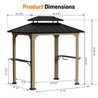 Modern Shade 6' x 8' Aluminum Grill Gazebo, Galvanized Steel Hardtop with Shelves, Ceiling Hook & Extra-Wide Columns, Wood Grain