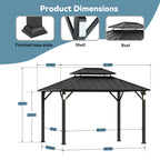 Modern Shade Hardtop Gazebo 10' x 12' with 4 LED Lights, Permanent Gazebo with Double Galvanized Steel Roof for Outdoor Backyard, Black