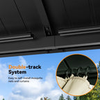 Modern Shade 12'x24' Steel Hardtop Gazebo with Galvanized Double Roof & 4 LEDs Weatherproof Pavilion with Mosquito Netting, Curtains Hooks Black