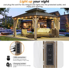 Modern Shade 12' x 14' Hardtop Gazebo with LED Lights, USB Ports, Curtains & Netting for Patio