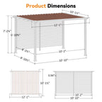 Modern Shade 10'x12' Open Sky Pergola Cabana with Trellis Roof, Privacy Curtains, White Back Wall & Textilene Sun Shade for Patio