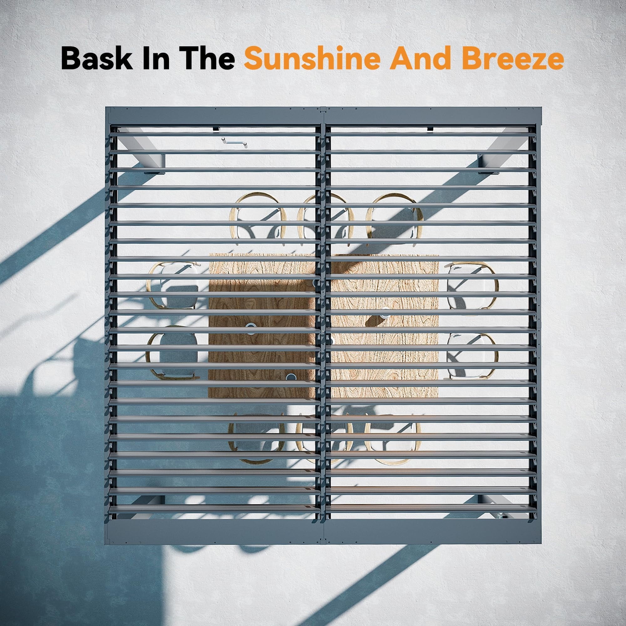 Modern Shade Aurora 10'x20' Louvered Pergola with USB Charging Integrated Drainage Reinforced Frame Netting and Curtains Black