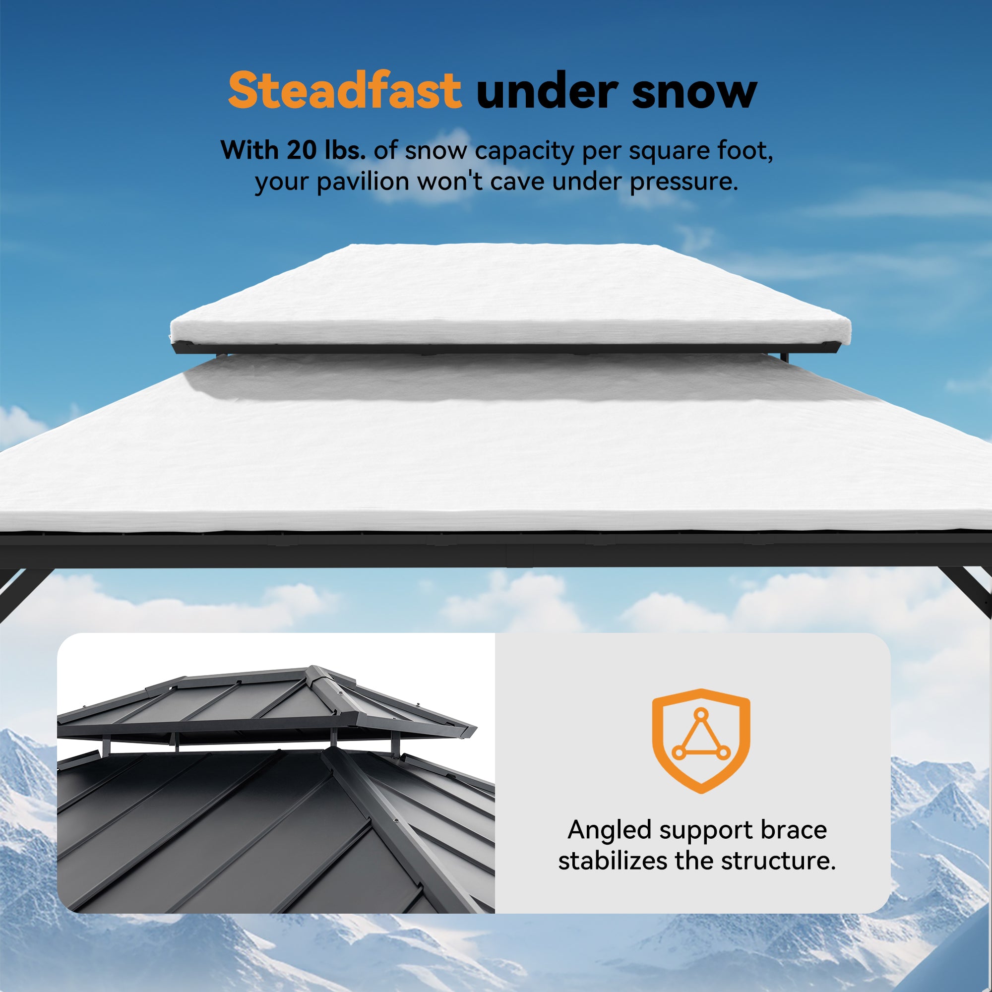 Modern Shade 12' x 16' Steel Hardtop Gazebo with LED Lights, Double Roof, USB Ports, Curtains, Black