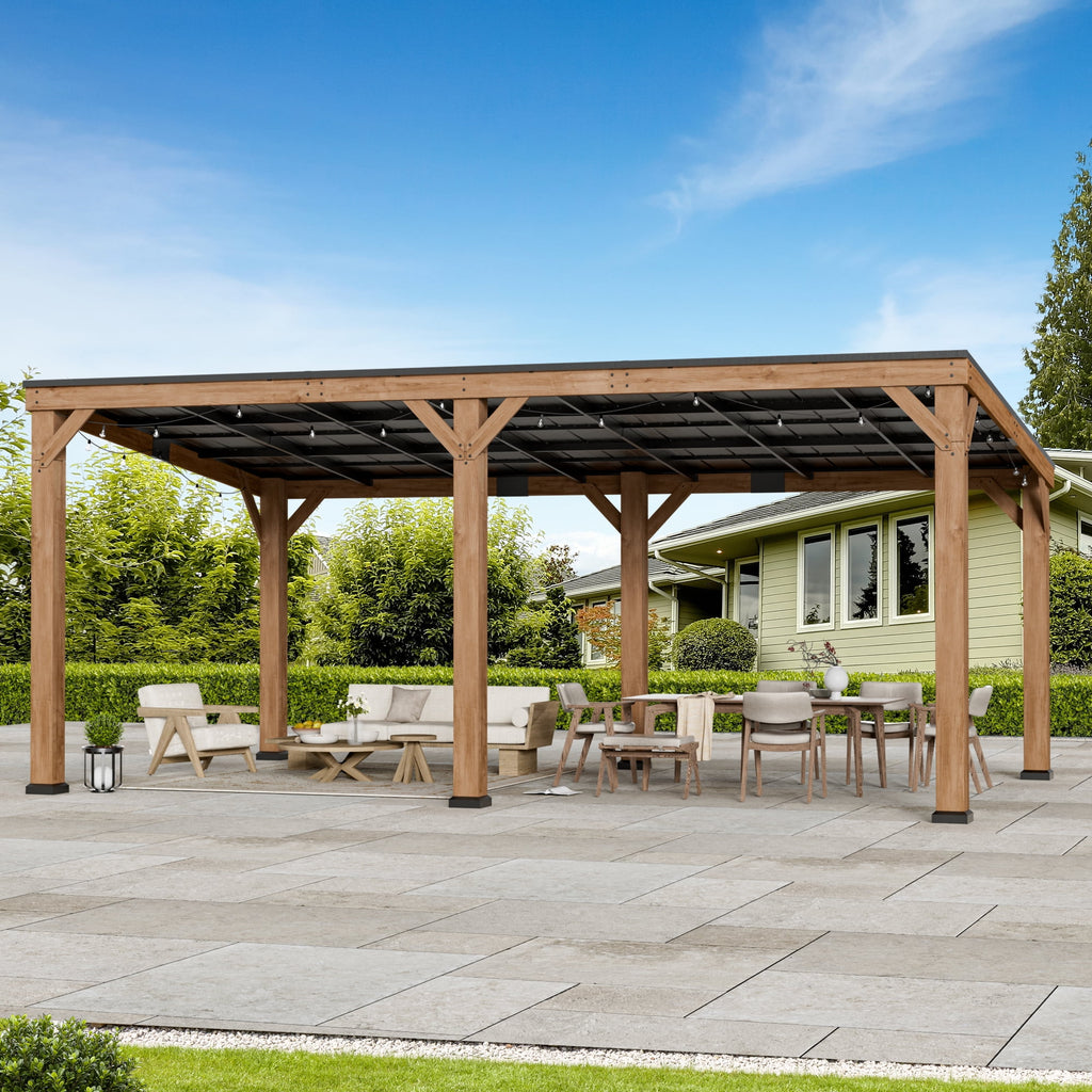 FONA12' x 20' Cedar Wood Hardtop Gazebo, Rot-Resistant Grill Shelter for Backyard or Patio