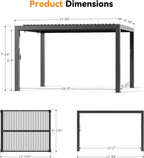 Modern Shade 10'x12' Louvered Pergola w/USB & Auto Drainage Weatherproof Outdoor Structure with Retractable Netting/Curtains for Patio Garden Black