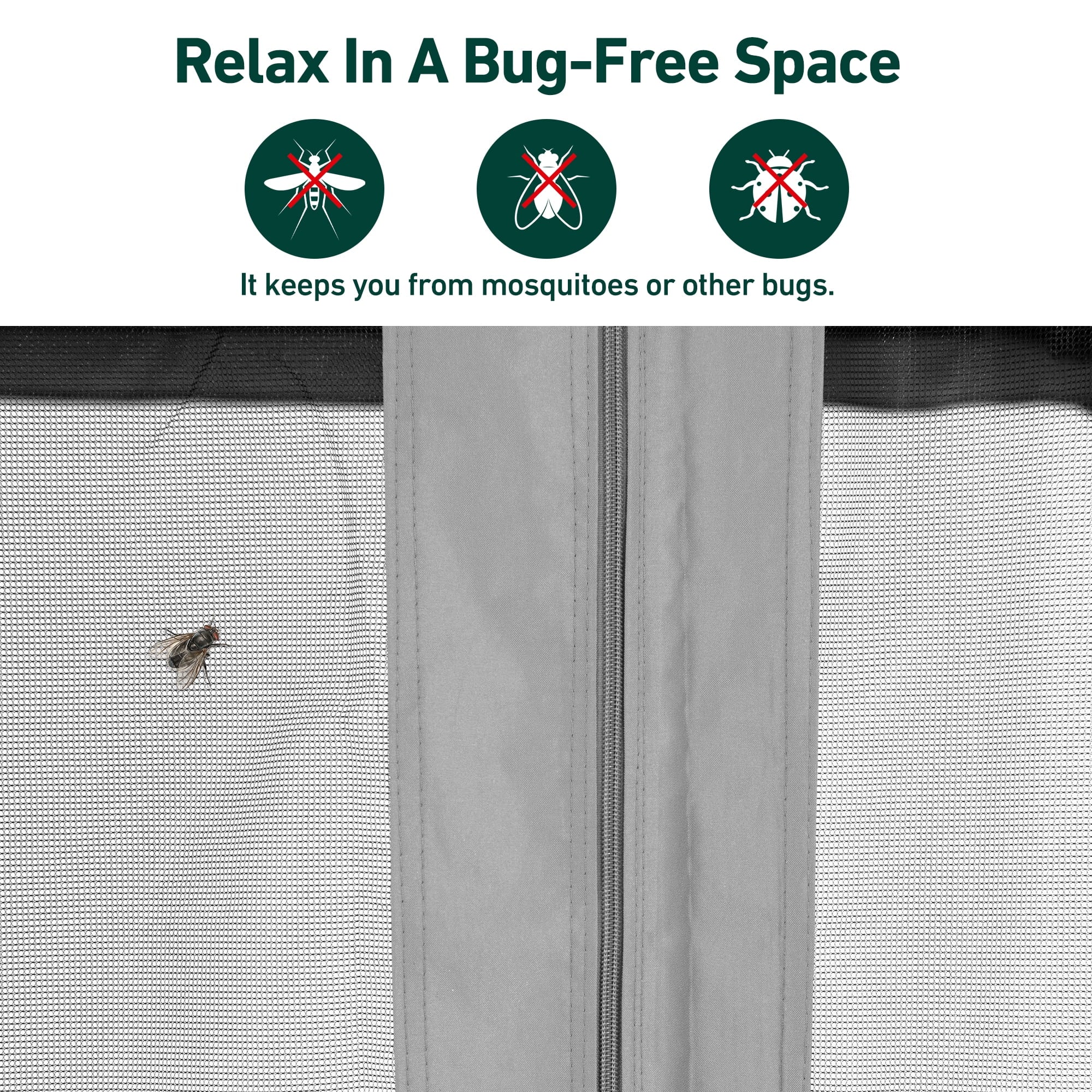 FONA Gazebo Mosquito Netting Replacement Universal 4-Panel Sidewalls 10' x 12', Outdoor Gazebo Mosquito Nettings with Double Zipper, Replacement for Patio, Garden, Grey (Mosquito Net Only)