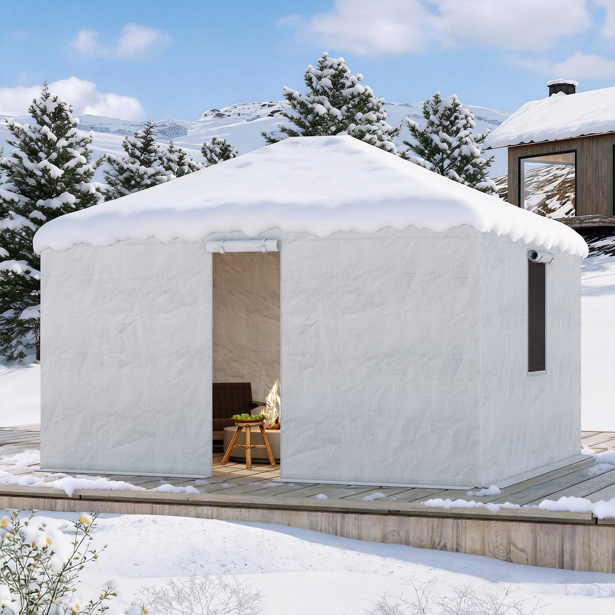 Covered Outdoor 10x12ft Winter Gazebo Cover, 200G Heavy-Duty Waterproof Enclosed Cover with Sidewalls & Mesh Windows, Universal Hardtop