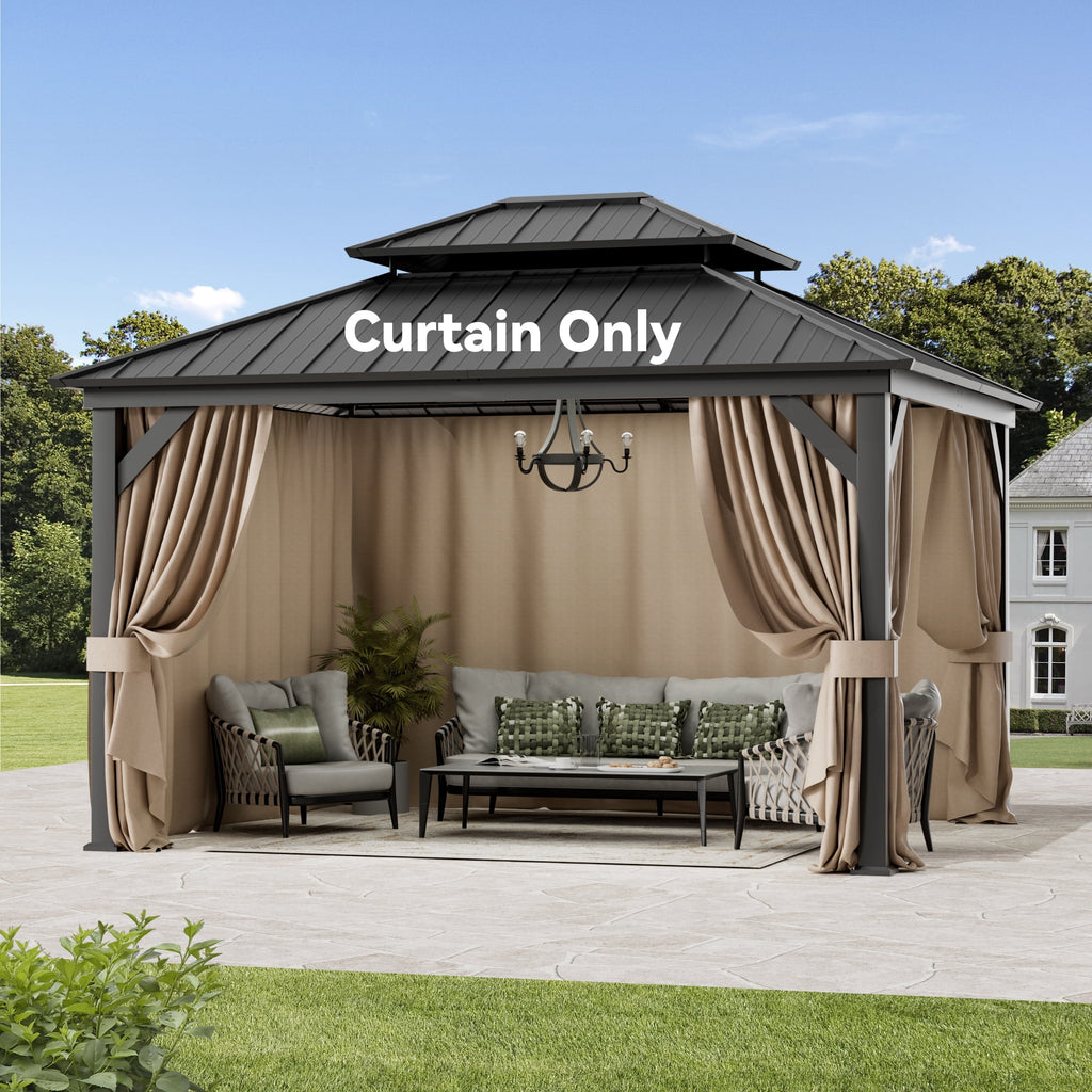 FONA Gazebo Curtain Replacement Universal 4-Panel Sidewalls 11' x 13', Outdoor Gazebo Privacy Curtains with Zipper (Curtain Only)