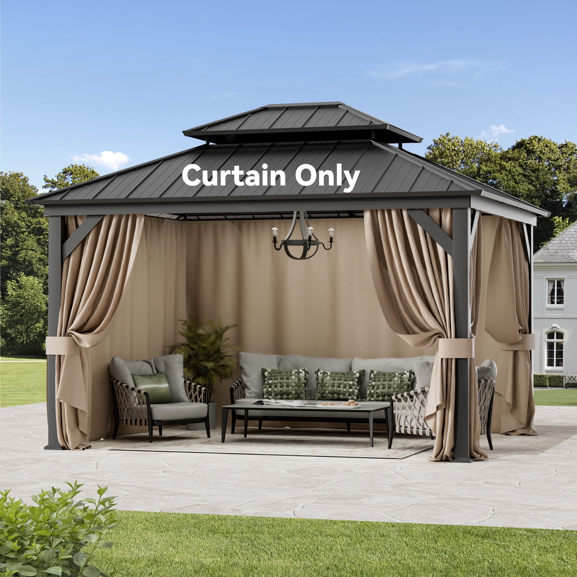 FONA Gazebo Curtain Replacement Universal 4-Panel Sidewalls 11' x 13', Outdoor Gazebo Privacy Curtains with Zipper (Curtain Only)