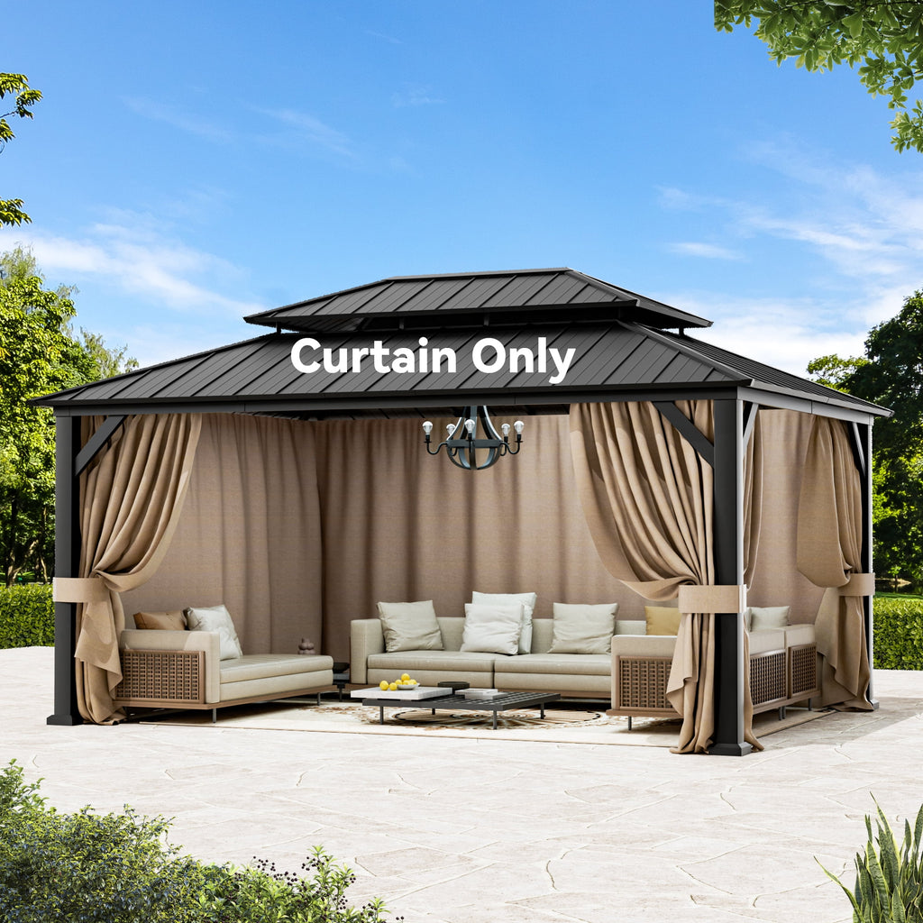FONA Gazebo Curtain Replacement Universal 4-Panel Sidewalls 12' x 16', Outdoor Gazebo Privacy Curtains with Zipper (Curtain Only)