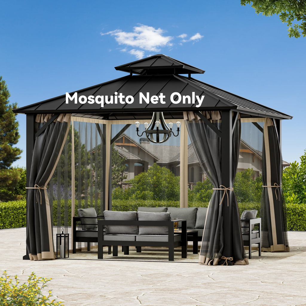 Covered Outdoor Gazebo Mosquito Netting Replacement Universal 4-Panel Sidewalls 10' x 10', Outdoor Gazebo Mosquito Nettings with Double Zipper (Mosquito Net Only)