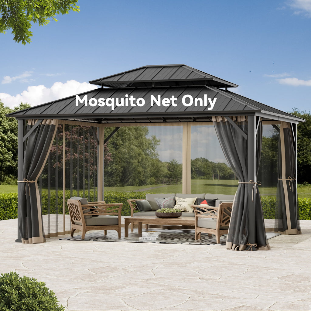Covered Outdoor Gazebo Mosquito Netting Replacement Universal 4-Panel Sidewalls 12' x 14', Outdoor Gazebo Mosquito Nettings with Double Zipper (Mosquito Net Only)