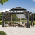 Covered Outdoor Gazebo Mosquito Netting Replacement Universal 4-Panel Sidewalls 12' x 14', Outdoor Gazebo Mosquito Nettings with Double Zipper (Mosquito Net Only)