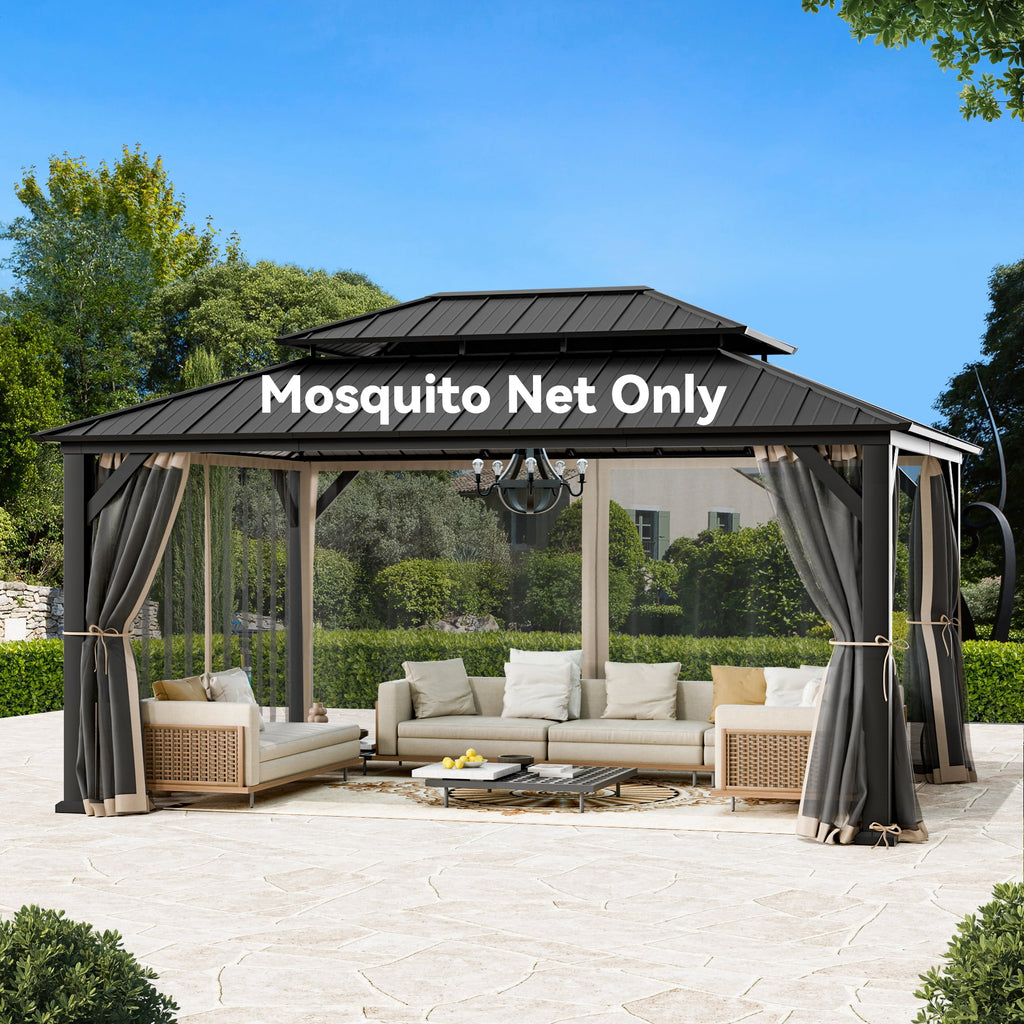 Covered Outdoor Gazebo Mosquito Netting Replacement Universal 4-Panel Sidewalls 12' x 16', Outdoor Gazebo Mosquito Nettings with Double Zipper (Mosquito Net Only)