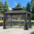 Covered Outdoor Universal 10'x10' Gazebo Mosquito Netting - 4-Panel Double-Zipper Screen Walls, Dark Gray & Black